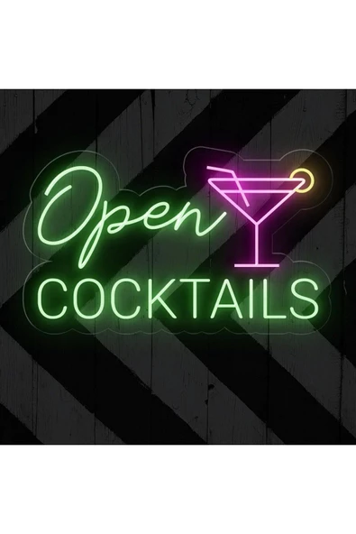 Open COCKTAILS Yazılı ve Şekilli Neon Tabela ürün görseli 1