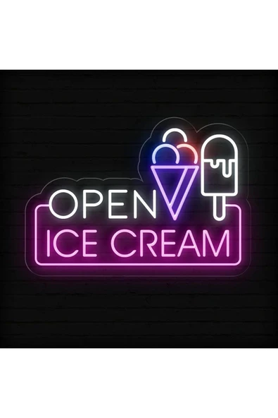 OPEN ICE CREAM Yazılı ve Şekilli Neon Tabela ürün görseli 1