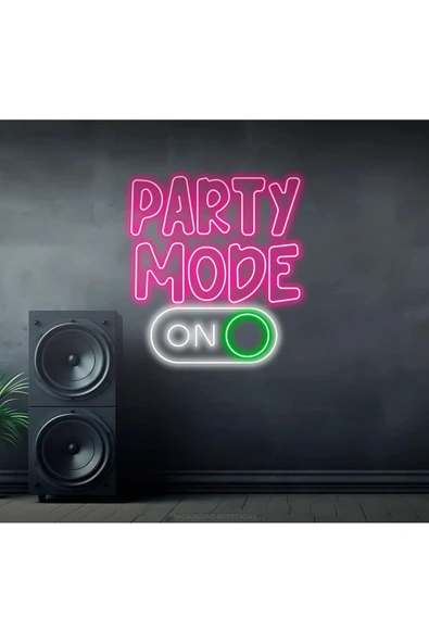 PARTY MODE ON Yazılı ve Şekilli Neon Tabela ürün görseli 1