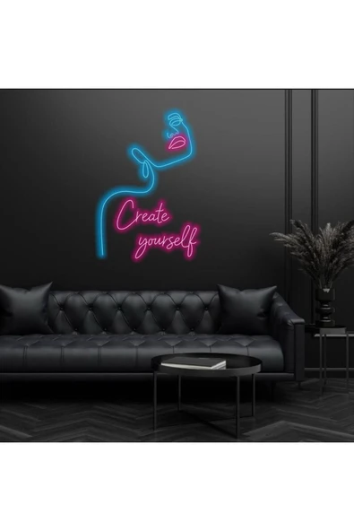 Create Yourself Yazılı Kadın Figürlü Neon Tabela ürün görseli 1