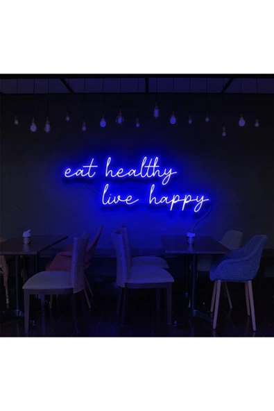 Eat Healthy Live Happy Yazılı Neon Tabela ürün görseli 1