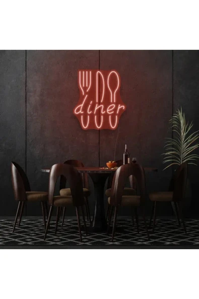 Restoranlara Özel Diner Yazılı Çatal,Bıçak,Kaşık Şekilli Neon Tabela ürün görseli 1