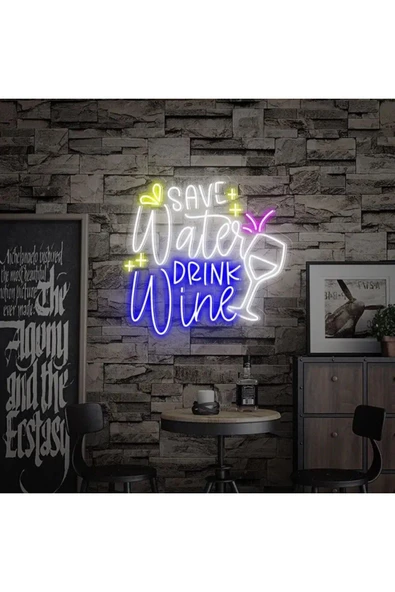 Save Water DRINK Wine Yazılı ve Şekilli Neon Tabela ürün görseli 1