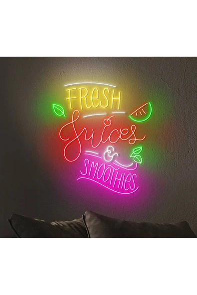 FRESH Juices SMOOTHIES Yazılı ve Şekilli Neon Tabela ürün görseli 1