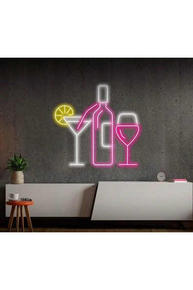 Coctails Bardak ve Şişe Figürlü Neon Tabela ürün görseli 1