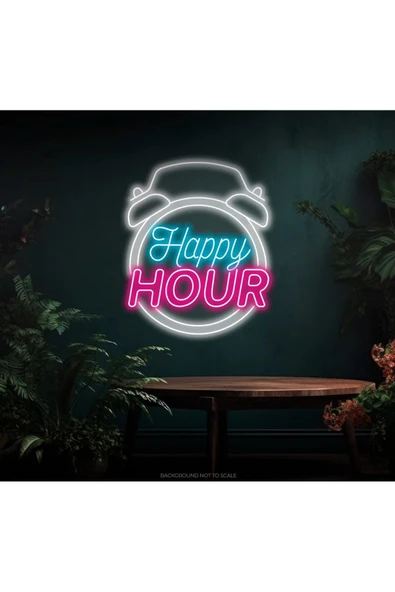 Happy HOUR Yazılı Saat Figürlü Neon Tabela ürün görseli 1
