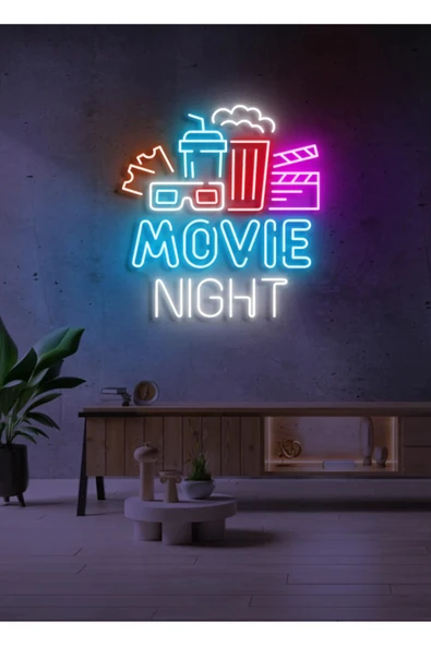 MOVIE NIGHT Yazılı ve Şekilli Neon Tabela ürün görseli 1