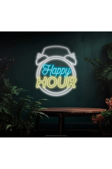 Happy HOUR Yazılı Saat Figürlü Neon Tabela ürün görseli 1