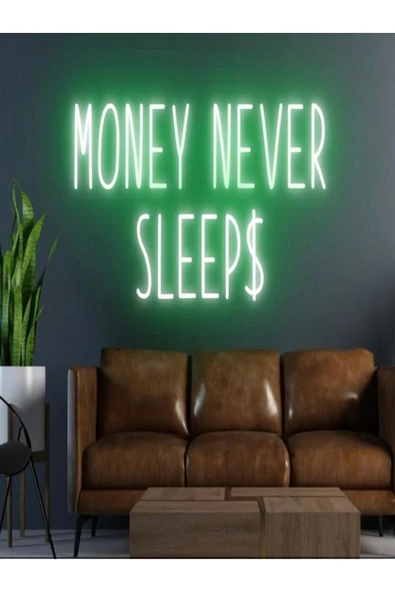 MONEY NEVER SLEEP$ Yazılı Neon Tabela ürün görseli 1