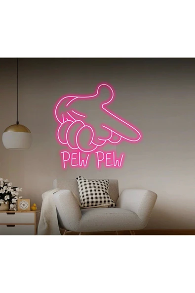PEW PEW Yazılı ve Şekilli Neon Tabela ürün görseli 1