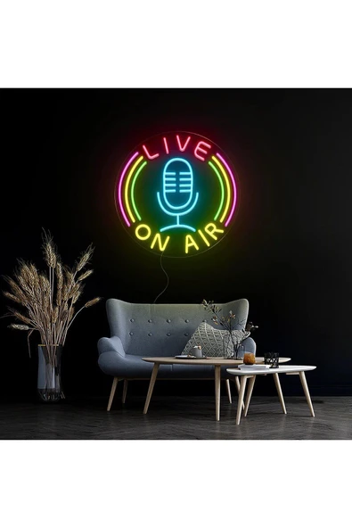 LIVE ON AIR Yazılı ve Şekilli Neon Tabela ürün görseli 1