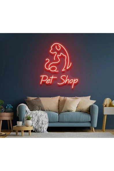 Pet Shop Yazılı ve Şekilli Neon Tabela ürün görseli 1