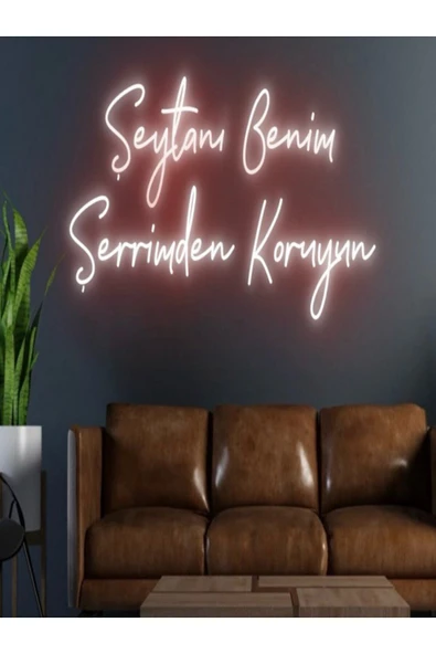 Şeytanı Benim Şerrimden Koruyun Yazılı Neon Tabela ürün görseli 1