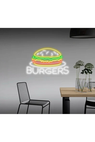BURGERS Yazılı ve Şekilli Neon Tabela ürün görseli 1
