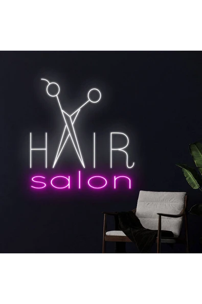 HAIR Salon Yazılı ve Şekilli Neon Tabela ürün görseli 1