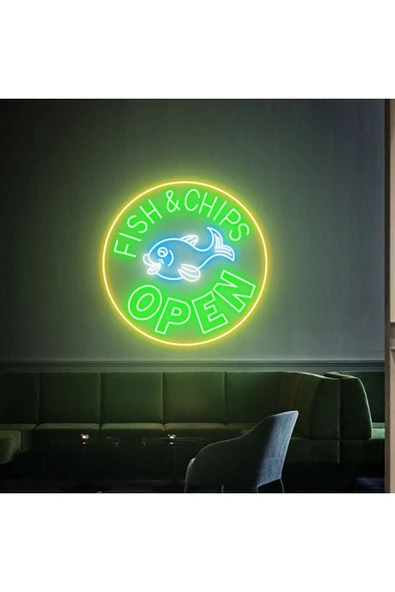 FISH&CHIPS OPEN Yazılı ve Şekilli Neon Tabela ürün görseli 1