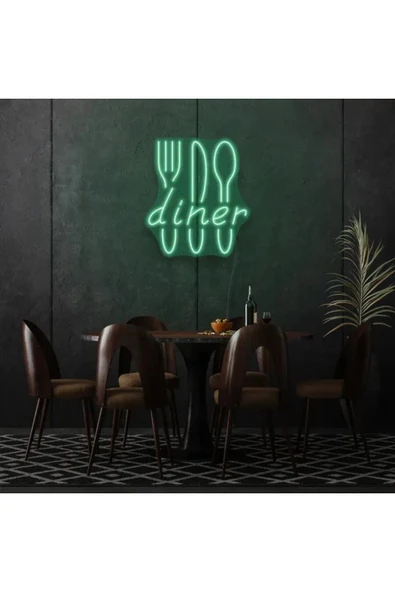 Restoranlara Özel Diner Yazılı Çatal,Bıçak,Kaşık Şekilli Neon Tabela ürün görseli 1