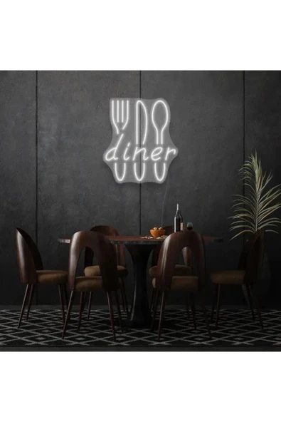 Restoranlara Özel Diner Yazılı Çatal,Bıçak,Kaşık Şekilli Neon Tabela ürün görseli 1