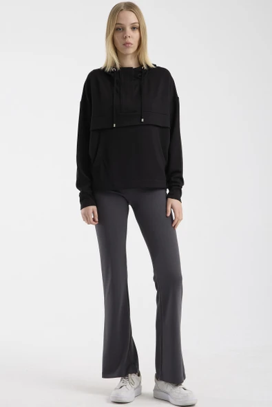 Oversize Yumuşak Dokulu Sweatshirt - Siyah ürün görseli 1