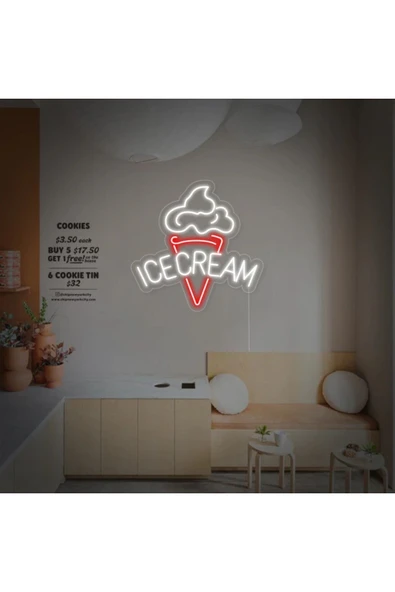 ICECREAM Yazılı ve Şekilli Neon Tabela ürün görseli 1
