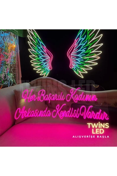 Her Başarılı Kadının Arkasında Kendisi Vardır Yazılı Neon Tabela ürün görseli 1
