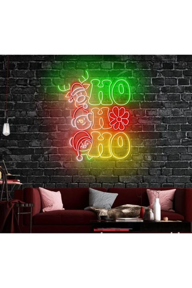 HO HO HO Yazılı ve Şekilli Neon Tabela ürün görseli 1