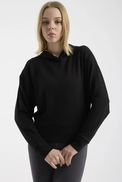 Oversize Kapüşonlu Yumuşak Dokulu Sweatshirt - Siyah ürün görseli 1