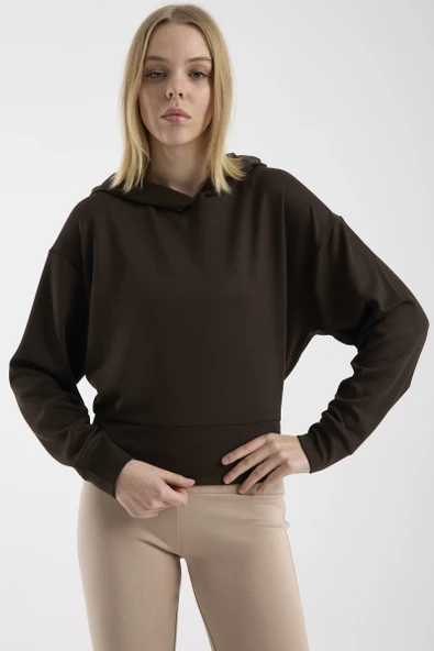 Oversize Kapüşonlu Yumuşak Dokulu Sweatshirt - Kahve ürün görseli 1