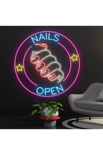 NAILS OPEN Yazılı ve Şekilli Neon Tabela ürün görseli 1