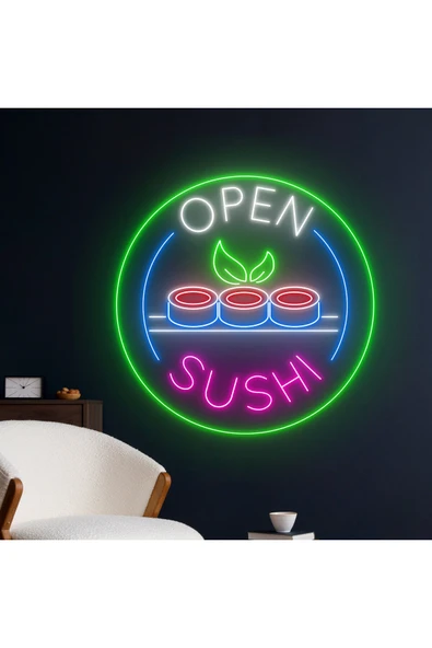 OPEN SUSHI Yazılı ve Şekilli Neon Tabela - Resim 2