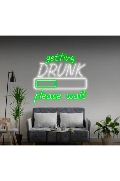 getting DRUNK please wait Yazılı ve Şekilli Neon Tabela ürün görseli 1