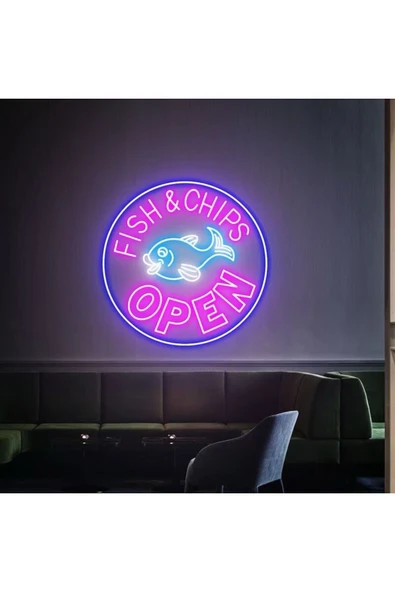 FISH&CHIPS OPEN Yazılı ve Şekilli Neon Tabela ürün görseli 1