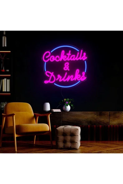 Cocktails & Drinks Yazılı ve Şekilli Neon Tabela ürün görseli 1