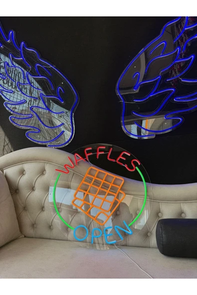 WAFFLES OPEN Yazılı ve Şekilli Neon Tabela - Resim 2