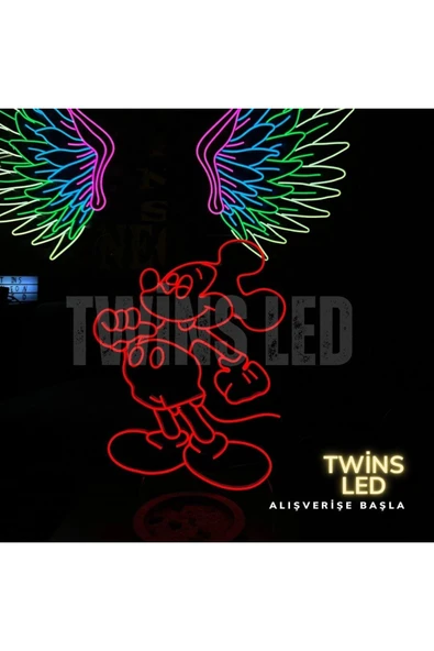 Mickey Mouse Figürlü Dekoratif Neon Tabela - Resim 2