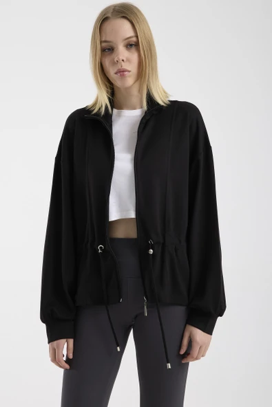Yumuşak Dokulu Beli Ayarlanabilir Sweatshirt - Siyah ürün görseli 1