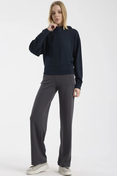 Oversize Kapüşonlu Yumuşak Dokulu Sweatshirt - Lacivert ürün görseli 1