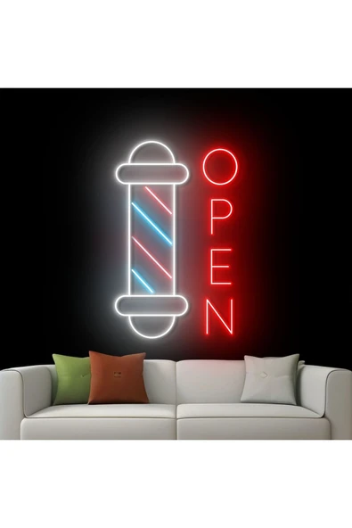 Berberlere Özel OPEN Yazılı ve Şekilli Neon Tabela ürün görseli 1