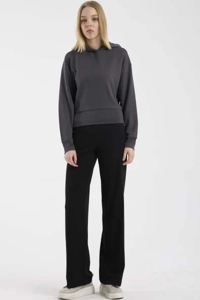 Oversize Kapüşonlu Yumuşak Dokulu Sweatshirt - Antrasit ürün görseli 1