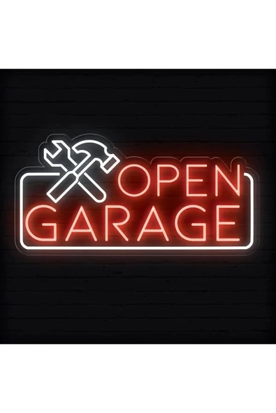 OPEN GARAGE Yazılı ve Şekilli Neon Tabela ürün görseli 1