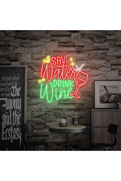 Save Water DRINK Wine Yazılı ve Şekilli Neon Tabela ürün görseli 1