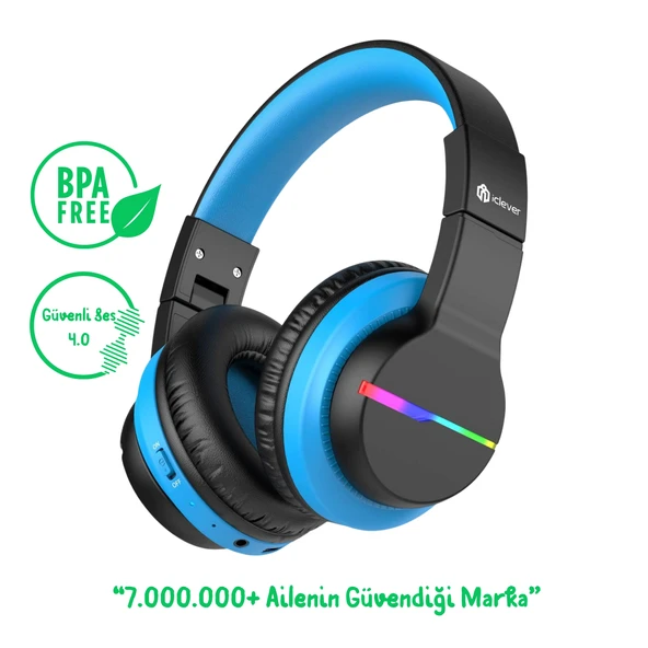 iClever BTH12 Çocuk Bluetooth Kulaklık -Siyah & Mavi ürün görseli 1