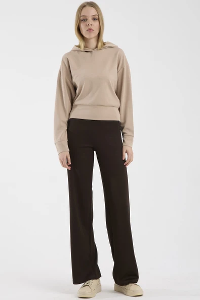Oversize Kapüşonlu Yumuşak Dokulu Sweatshirt - Bej ürün görseli 1