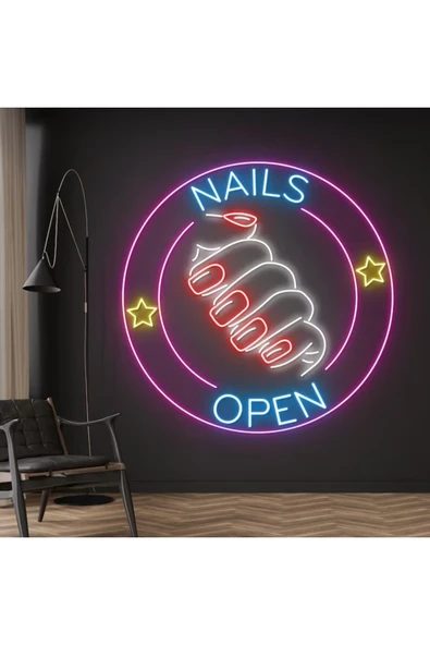NAILS OPEN Yazılı ve Şekilli Neon Tabela - Resim 2