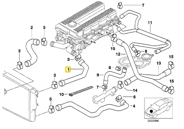 BMW E36 VE Z3 M44 MOTOR RADYATÖR ÜST HORTUMU 11531743535 ürün görseli 1