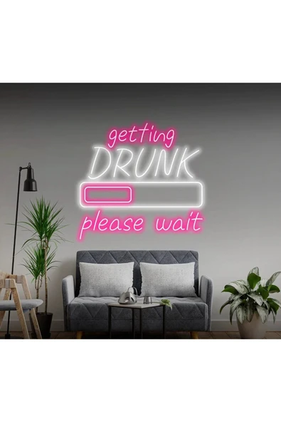 getting DRUNK please wait Yazılı ve Şekilli Neon Tabela ürün görseli 1