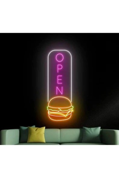 OPEN Yazılı ve Burger Şekilli Neon Tabela ürün görseli 1