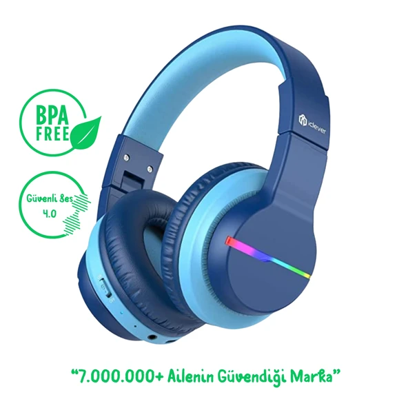 iClever BTH12 Çocuk Bluetooth Kulaklık -Mavi ürün görseli 1
