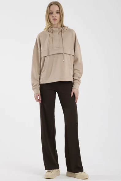 Oversize Yumuşak Dokulu Sweatshirt - Bej ürün görseli 1