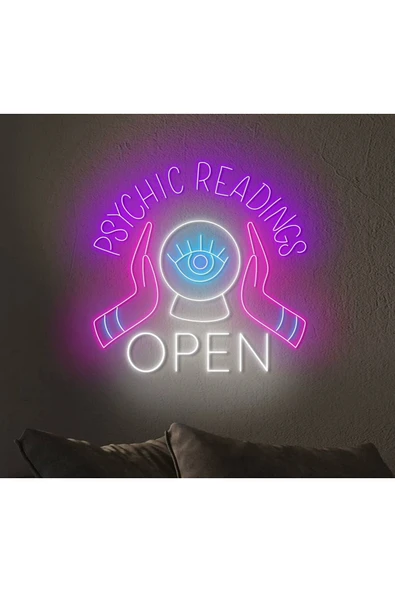 PSYCHIC READINGS OPEN Yazılı ve Şekilli Neon Tabela ürün görseli 1